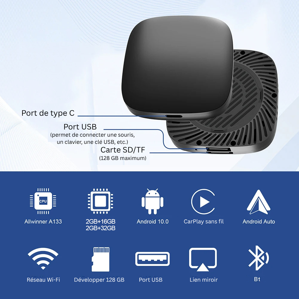 Carlinky Adaptateur Sans Fil 3-en-1 CarPlay & Android Auto