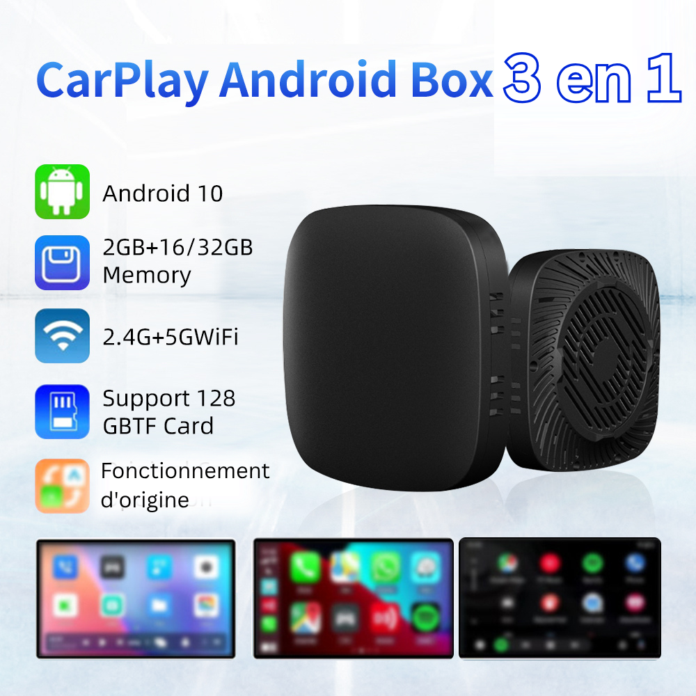 Carlinky Adaptateur Sans Fil 3-en-1 CarPlay & Android Auto